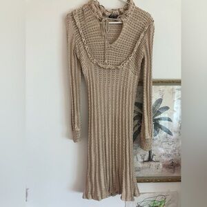 Betsey Johnson Beige Long Sleeve Knit Dress